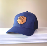 FlexFit One Panel Navy/Navy Leather Patch