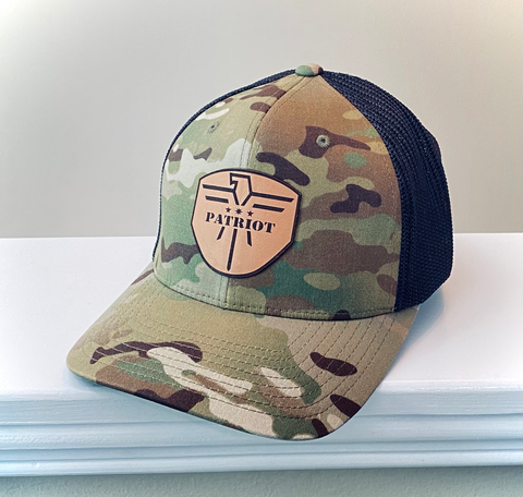 FlexFit Green Camo/Black Black Leather Patch