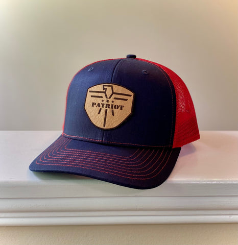 Trucker Navy/Red Leather Patch